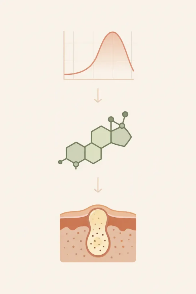 Diagram showing how blood sugar dysregulation and insulin resistance drive androgen excess and hormonal acne in women
