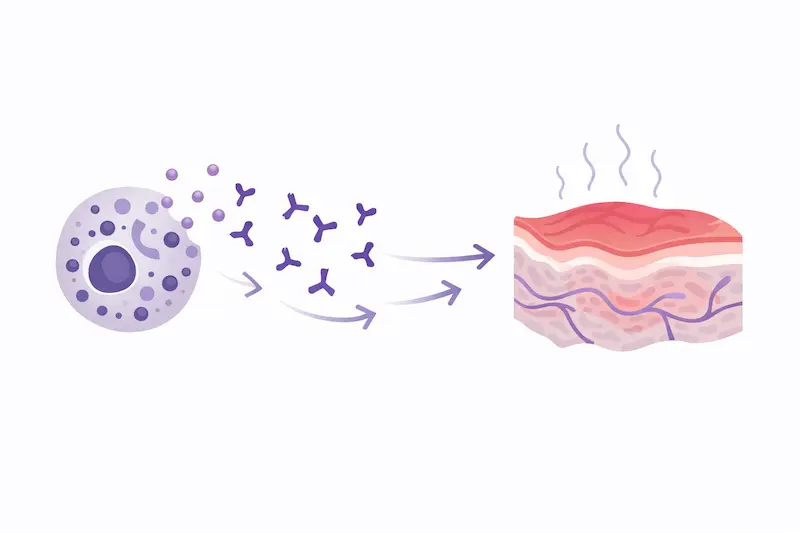 Rosacea root cause functional medicine diagram showing mast cell activation and histamine pathway as root causes of rosacea flares