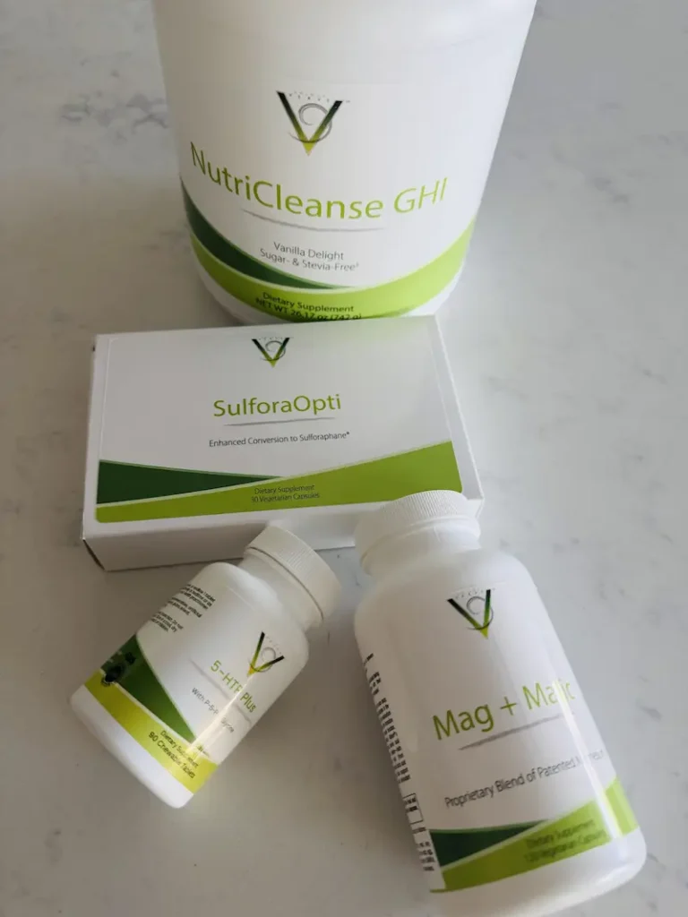 Mag+Malic, 5-HTP Plus, NutriCleanse GHI and SulforaOpti supplements for poor estrogen clearance functional medicine protocol