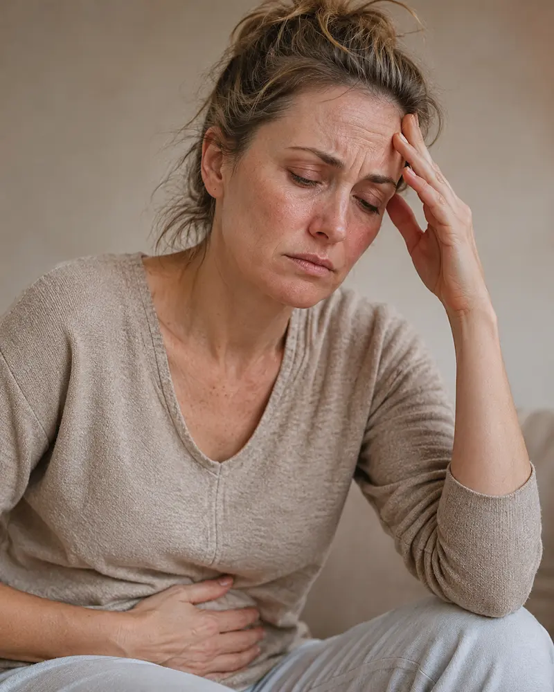 Diagram showing signs and symptoms of histamine intolerance across multiple organ systems including skin gut cardiovascular neurological mood hormonal and respiratory