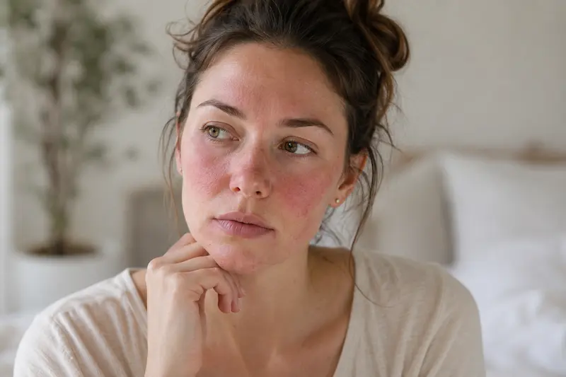 Hormones and rosacea — woman in her late 20s exploring PCOS connection to rosacea through functional medicine upstream investigation